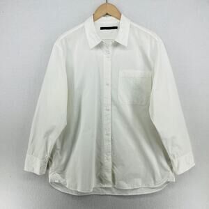 JENNI KAYNE Shirt Womens L Poplin Button Up Long Sleeve Cotton White
